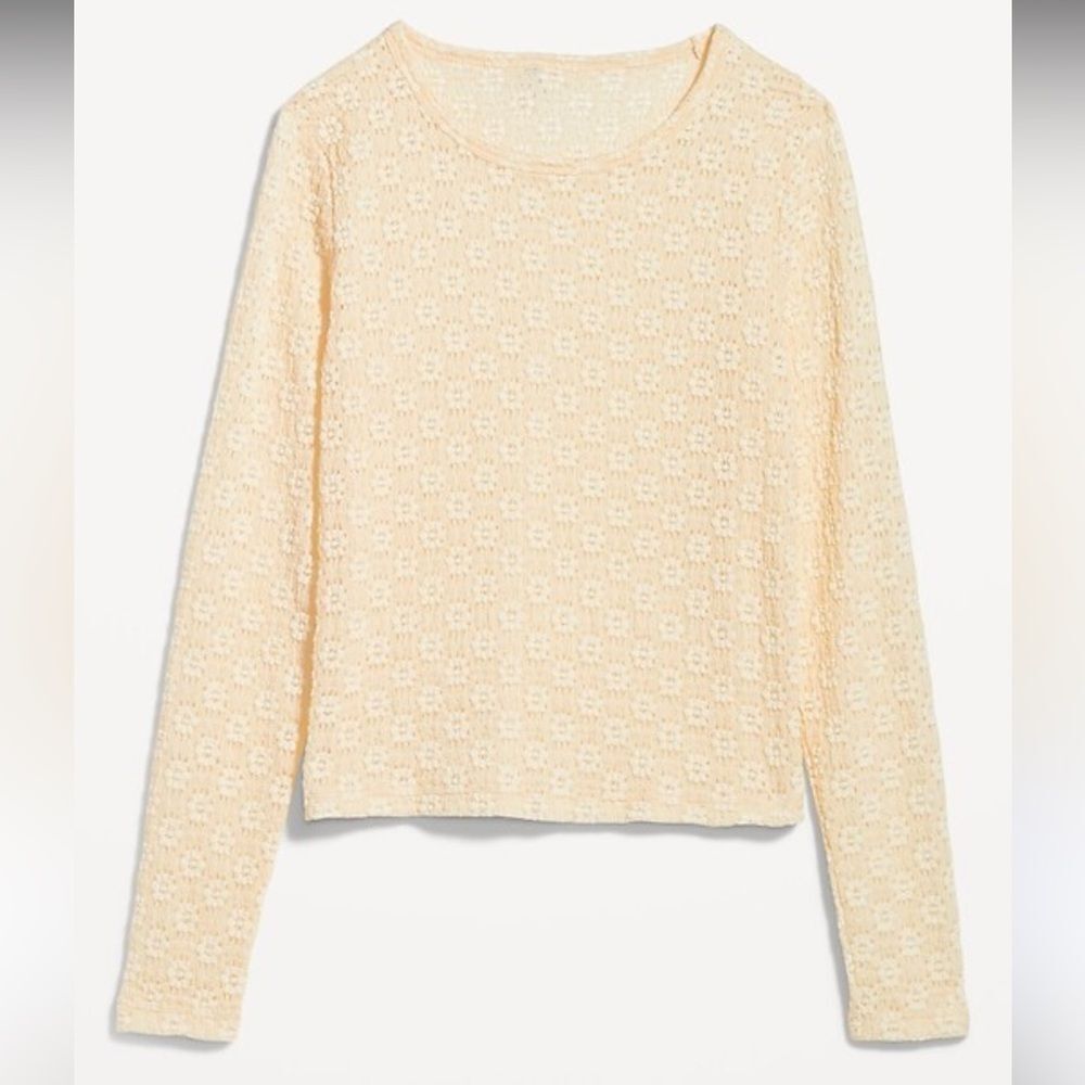 Old Navy granola pale yellow eyelet Openwork lace Long-Sleeve floral Top